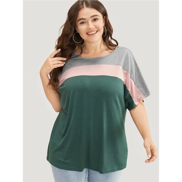 NWT BloomChic Emerald Colorblock Contrast Dolman Sleeve T-Shirt Size 10/M - Picture 2 of 5